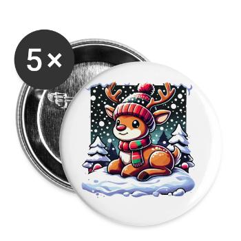 Mignon Renne Noël Hiver Neige - Lot de 5 grands badges (56 mm) - blanc - Devant