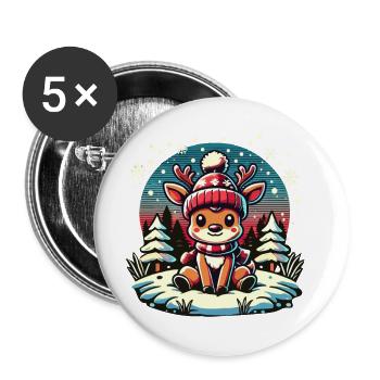 Cute Reindeer in the Snow Christmas - Buttons large 2.2''/56 mm (5-pack) - white - Front