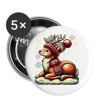 Renne de Noël vintage mignon mignon faon - Lot de 5 grands badges (56 mm) - blanc - Devant