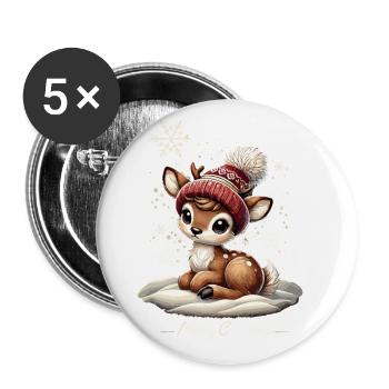 Vintage Rentier Weihnachten Merry Christmas Süß - Buttons groß 56 mm (5er Pack) - Weiß - Vorne