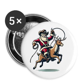 Cowboy Santa Claus Rodeo on Reindeer - Buttons large 2.2''/56 mm (5-pack) - white - Front