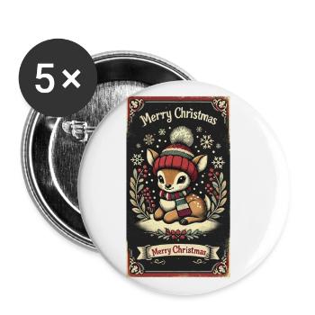 Vintage Noël renne neige flocons de neige - Lot de 5 grands badges (56 mm) - blanc - Devant