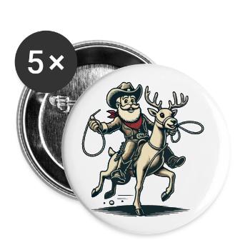 Aventure du cavalier cow-boy du Père Noël - Lot de 5 grands badges (56 mm) - blanc - Devant