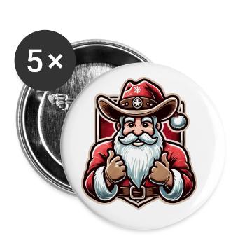 Fröhlicher Cowboy Weihnachtsmann Stilvolles - Buttons groß 56 mm (5er Pack) - Weiß - Vorne