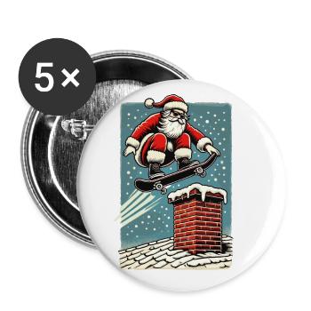 Planche à roulettes de Noël Cheminée du Père Noël - Lot de 5 grands badges (56 mm) - blanc - Devant