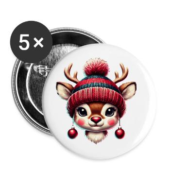 Charmant design vintage avec renne - Lot de 5 grands badges (56 mm) - blanc - Devant