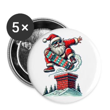 Christmas Santa Skateboarding Adventure - Buttons large 2.2''/56 mm (5-pack) - white - Front