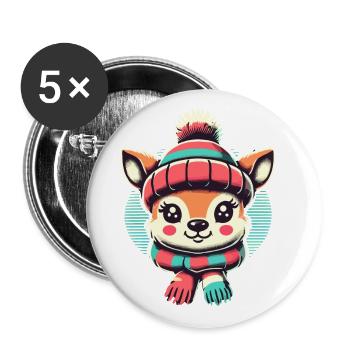 Design vintage Noël Mignon renne - Lot de 5 grands badges (56 mm) - blanc - Devant