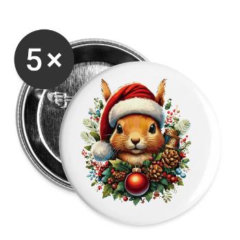 Christmas squirrel with hat and ball - Buttons large 2.2''/56 mm (5-pack) - white - Front