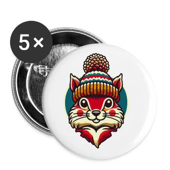 Merry Christmas Squirrel Winter Hat - Buttons large 2.2''/56 mm (5-pack) - white - Front
