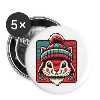 Cute squirrel with hat for Christmas - Buttons large 2.2''/56 mm (5-pack) - white - Front