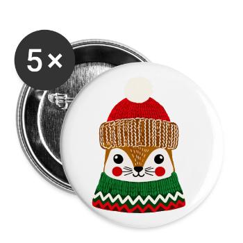 Mignon hamster de Noël avec chapeau - Lot de 5 grands badges (56 mm) - blanc - Devant