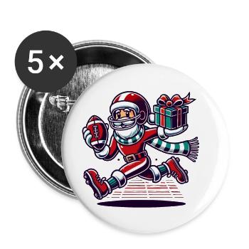 Santa Claus Playing Football With Gift - Buttons large 2.2''/56 mm (5-pack) - white - Front