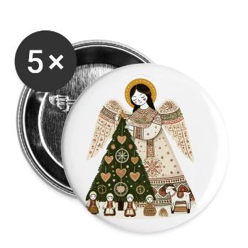 Weihnachtlicher Engel Mit Tannenbaum - Buttons groß 56 mm (5er Pack) - Weiß - Vorne