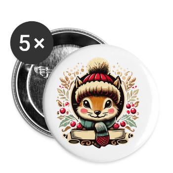 Christmas squirrel with hat and scarf - Buttons large 2.2''/56 mm (5-pack) - white - Front