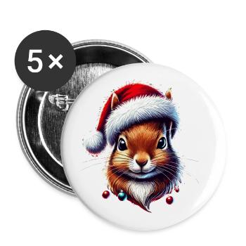Christmas squirrel with hat - Buttons large 2.2''/56 mm (5-pack) - white - Front