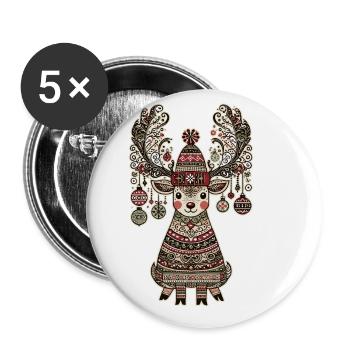 Weihnachtliches Vintage-Rentier im - Buttons groß 56 mm (5er Pack) - Weiß - Vorne
