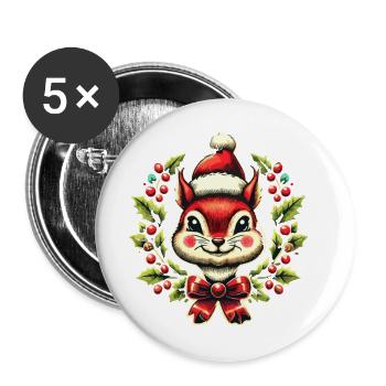 Merry Squirrel Christmas Festive - Buttons large 2.2''/56 mm (5-pack) - white - Front