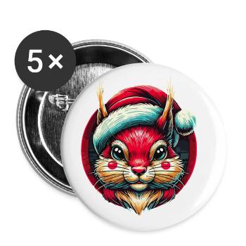 Écureuil joyeux avec un chapeau de Père Noël - Lot de 5 grands badges (56 mm) - blanc - Devant