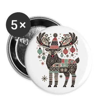 Christmas Reindeer Vintage Cottagecore - Buttons large 2.2''/56 mm (5-pack) - white - Front