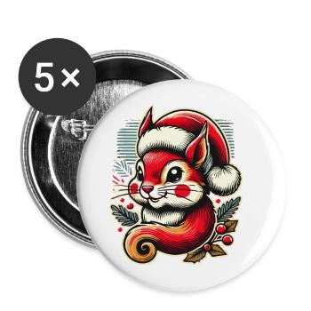 Merry Christmas squirrel with hat and - Buttons large 2.2''/56 mm (5-pack) - white - Front