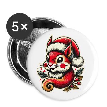 Merry Christmas squirrel with cap - Buttons large 2.2''/56 mm (5-pack) - white - Front