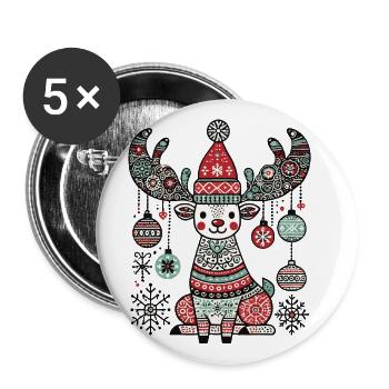 Magie des rennes heureux avec des boules de Noël - Lot de 5 grands badges (56 mm) - blanc - Devant