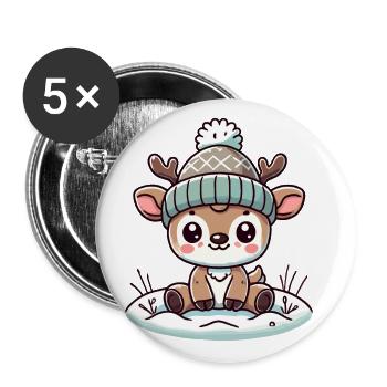 Charmant design vintage avec des rennes et de la neige - Lot de 5 grands badges (56 mm) - blanc - Devant