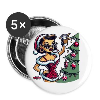 Christmas Pin-Up Cartoon Motif - Buttons large 2.2''/56 mm (5-pack) - white - Front