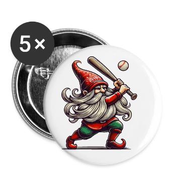 Weihnachtlicher Baseball Gnom Zwerg Elf - Buttons groß 56 mm (5er Pack) - Weiß - Vorne