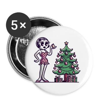 Weihnachtliches Pin-Up Cartoon Motiv im Retro - Buttons groß 56 mm (5er Pack) - Weiß - Vorne