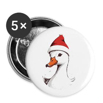 Canard de Noël avec chapeau de Noël - Lot de 5 grands badges (56 mm) - blanc - Devant