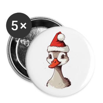 Canard de Noël avec chapeau de Noël - Lot de 5 grands badges (56 mm) - blanc - Devant