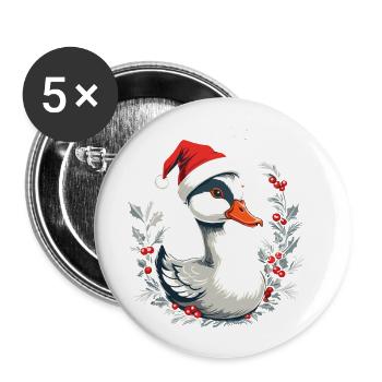 Canard de Noël avec chapeau et couronne de baies - Lot de 5 grands badges (56 mm) - blanc - Devant