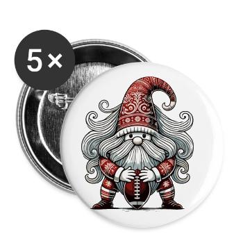 Christmas Football Gnome for Sports Lovers - Buttons large 2.2''/56 mm (5-pack) - white - Front
