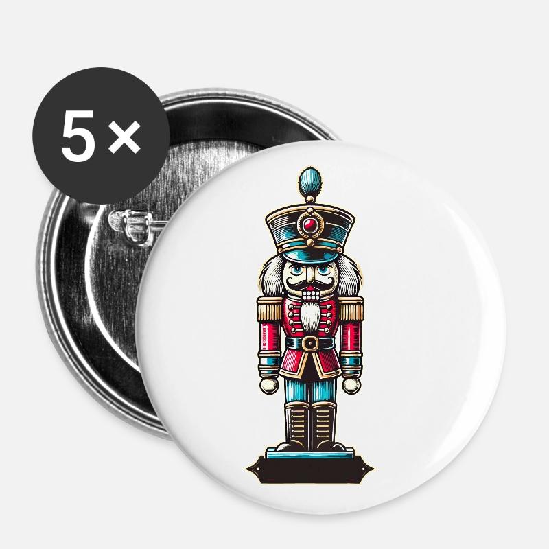 Weihnachtlicher Nussknacker Retro Stil - Buttons groß 56 mm (5er Pack) - Weiß