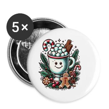 Weihnachtliche Heiße Schokolade Mit Zimt - Buttons groß 56 mm (5er Pack) - Weiß - Vorne