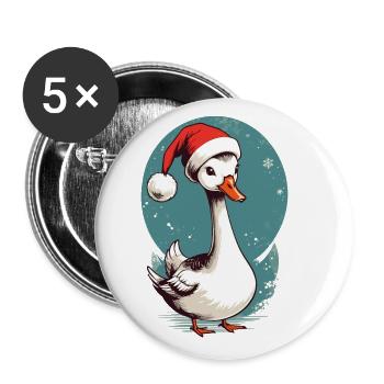 Festliche Ente mit Weihnachtsmütze - Buttons groß 56 mm (5er Pack) - Weiß - Vorne
