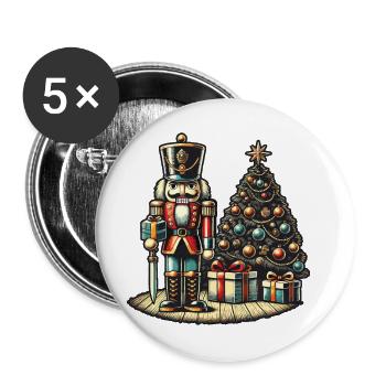 Nutcracker and Christmas Tree Art - Buttons large 2.2''/56 mm (5-pack) - white - Front