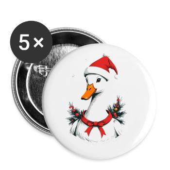 Canard de Noël avec un joli chapeau de Noël - Lot de 5 grands badges (56 mm) - blanc - Devant
