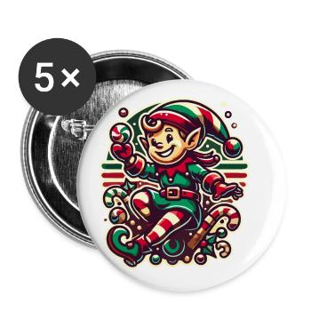 Fröhlicher Weihnachtswichtel Illustration - Buttons groß 56 mm (5er Pack) - Weiß - Vorne