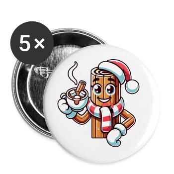 Chocolat chaud à la cannelle dessin animé Noël - Lot de 5 grands badges (56 mm) - blanc - Devant