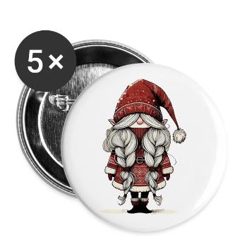 Cute Christmas elf in scandinavian style - Buttons large 2.2''/56 mm (5-pack) - white - Front