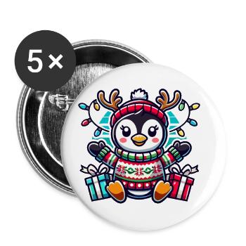 Fröhlicher Pinguin Mit Rentiergeweih Und - Buttons groß 56 mm (5er Pack) - Weiß - Vorne