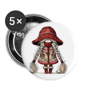 Weihnachten Gnom Frau Festliches Wichtel Mädchen - Buttons groß 56 mm (5er Pack) - Weiß - Vorne