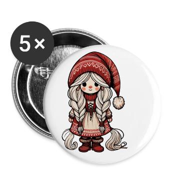Niedlicher Weihnachtself Skandinavischer Stil - Buttons groß 56 mm (5er Pack) - Weiß - Vorne