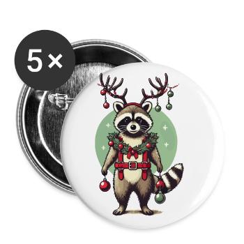 Niedlicher Waschbär Mit Rentiergeweih - Buttons groß 56 mm (5er Pack) - Weiß - Vorne