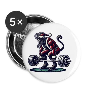 Noël Krampus Bodybuilder Entraînement musculaire - Lot de 5 grands badges (56 mm) - blanc - Devant