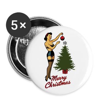 Weihnachtliches Pin-Up Retro Vintage Stil - Buttons groß 56 mm (5er Pack) - Weiß - Vorne