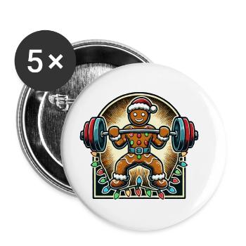Noël Pain d’épice Homme Bodybuilder Fitness - Lot de 5 grands badges (56 mm) - blanc - Devant
